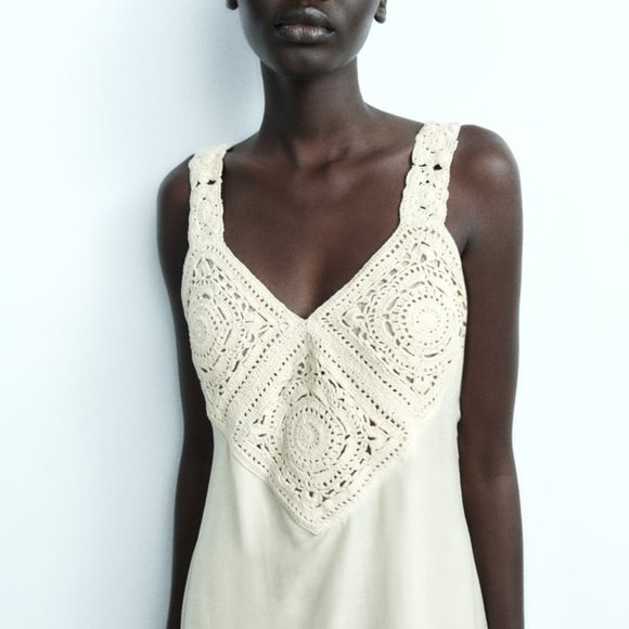 NWT COMBINATION CROCHET KNIT VANILLA CREAM MIDI LIMITED EDITION DRESS - Picture 3 of 10